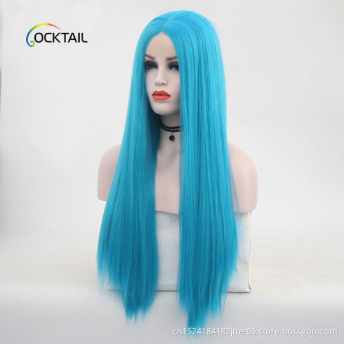 Customize available high temperature fiber green colour synthetic front lace wig